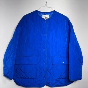 Zara Women's Vibrant Blue Puffer Jacket